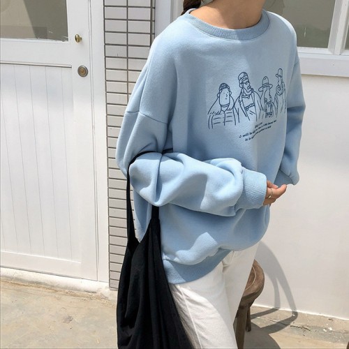 欢喜 秋季新款宽松圆领套头卫衣女