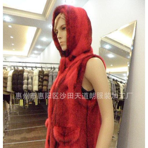 女士貂皮马甲背心  貂皮皮草背心 新款皮草带帽背心 222图2