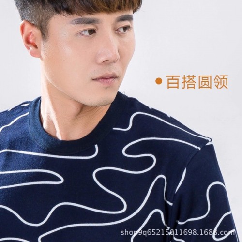 金典一族 时尚潮流秋冬新款圆领弯曲纯色条纹卫衣加绒图4