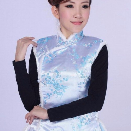 批发女式中式加棉马甲 粉色F0002 红色F0003 蓝色F0004 黑色F0005 上青F0006图3