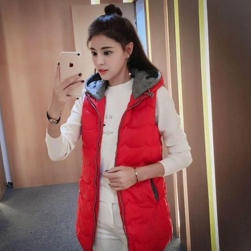 秋冬新款大码中长款羽绒棉马甲女韩版连帽背心女装修身显瘦外套潮图1