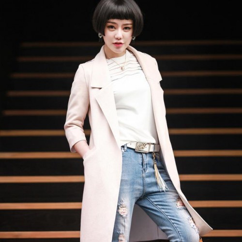 酷芭芭 2016春季新品修身女士风衣外套中长款直销一件代发图1