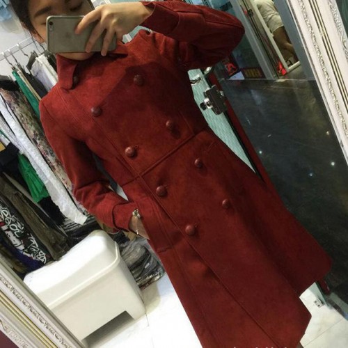 欧洲站冬季女款纯色B家加厚翻领小A中长麂皮绒风衣大衣外套图2