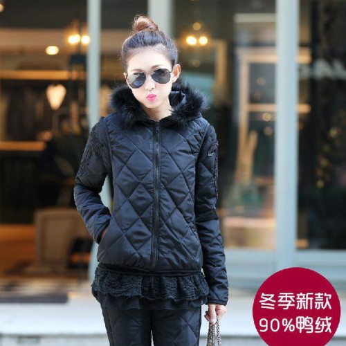 女式休闲套装,2014秋冬装新款加绒棉衣休闲卫衣套装羽绒棉服三件图2