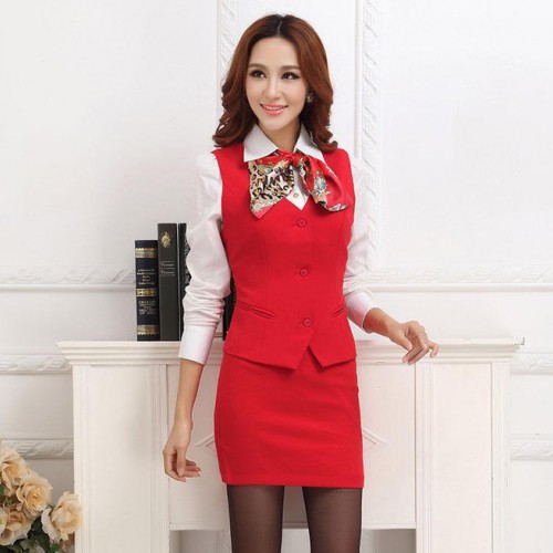 小魅娘品牌女装2015春季新款酒店制服修身马甲套装职业装两件图3