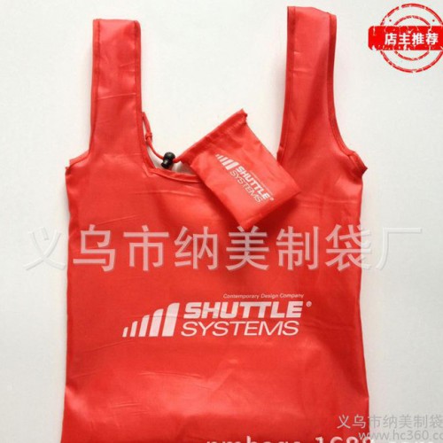 马甲款牛津环保折叠袋 附单边小抽绳袋 广告折叠礼品牛津折叠布图1
