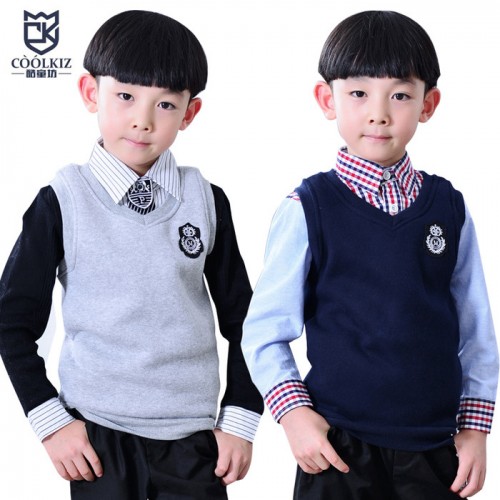 coolkiz秋季新品 男童英伦学院风抓绒V领背心 儿童马甲图2
