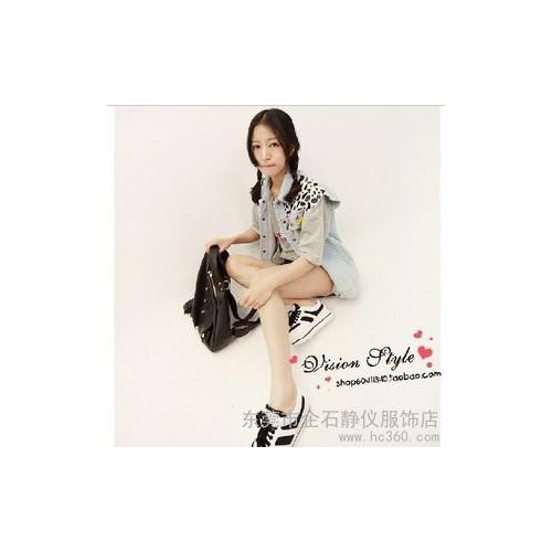 供应阿里好质量 韩系女装个性豹纹贴补胸章百搭牛仔马甲背心HK3436图1