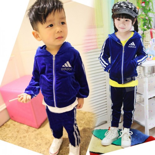 双十一春秋韩版男女童纯棉天鹅绒宝宝带帽休闲运动服卫衣两件套装图1