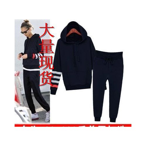 2014欧美大码女装胖mm秋季新款连帽卫衣+长裤休闲运动套装图1