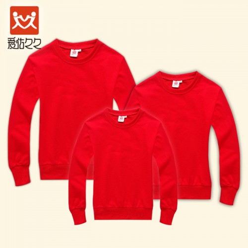 2015年春季新款 亲子装卫衣绒衫 纯版红色经典款 可印花支持定制