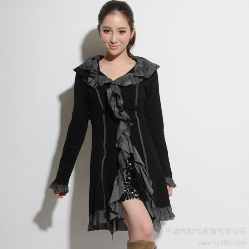 供应REUSE SY9002秋装新款全羊毛木耳边时尚风衣女装批发图1