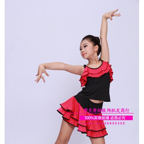 新款儿童拉丁练功服套装 女童斑马纹拉丁裙子少儿吊带舞蹈涟服图1
