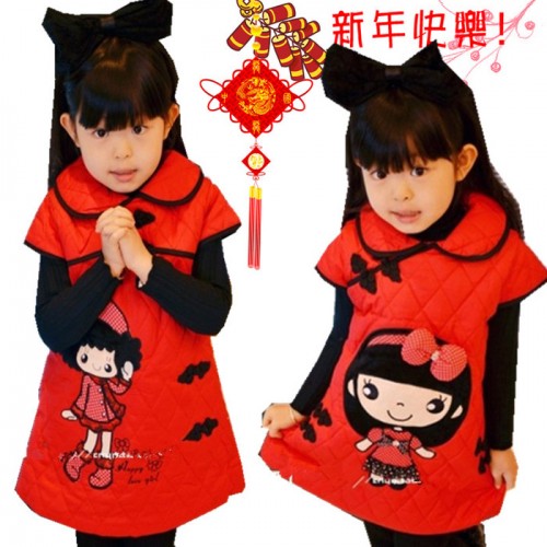 包邮销直2014秋冬新款女童棉马甲儿童新年唐装夹棉背心古装袍图1