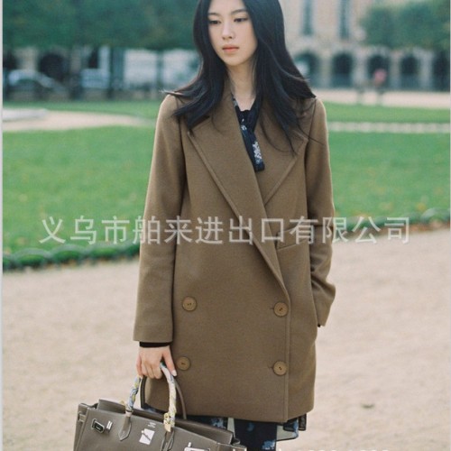 供应爆款2014年春季新款外套 女款毛呢大衣复古风衣外套图2