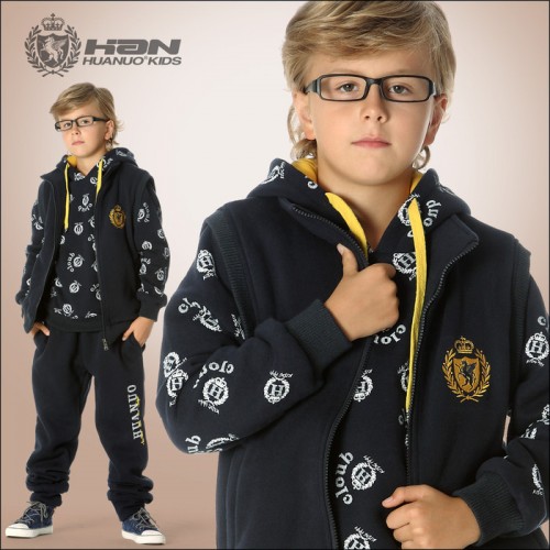 双十一新秋装冬休闲加厚男童三件套戴帽大卫衣童装少年装儿童套装图2