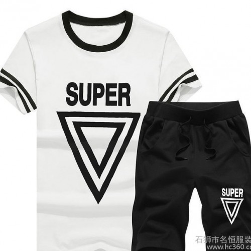 男士休闲运动套装夏季新款潮男夏天青少年短袖t恤套装卫衣两件套图3