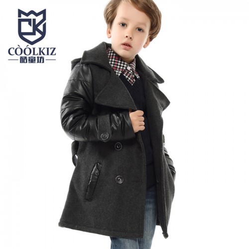 coolkiz童装男童毛呢大衣风衣儿童韩版外套冬季童装新款大童冬装图1
