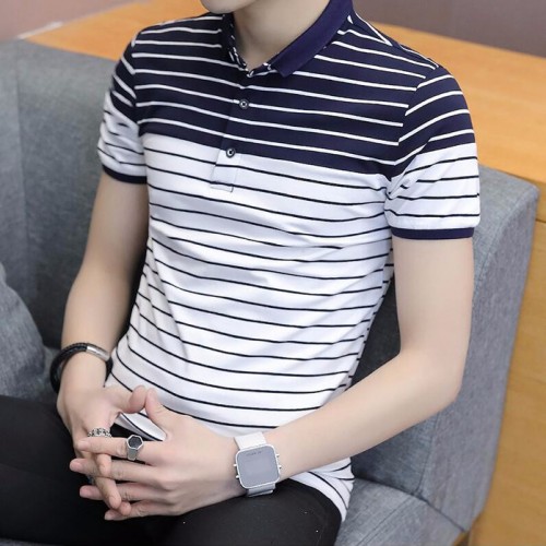 男士简约商务条纹POLO衫图2