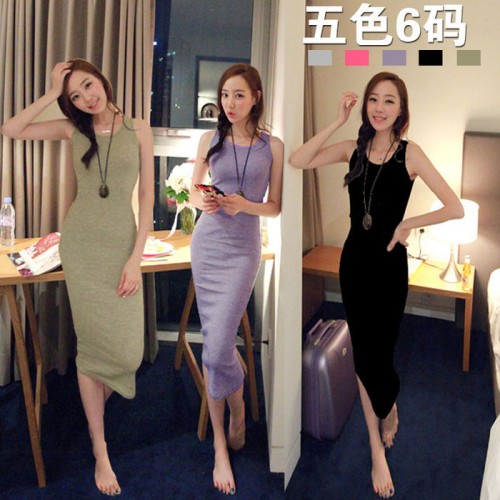 坚熙 夏季显瘦莫代尔棉背心长裙吊带包臀修身连衣裙子韩版 6码图1