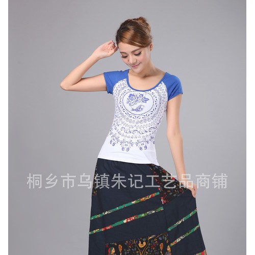 印花长裙 半身裙棉麻裙子 民族风东北大花布拼接美女半身裙 复图3