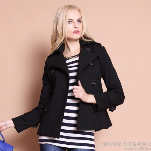 2013新款春装 短外套批发女装 韩版双排扣 配腰带新品修身女风衣图3