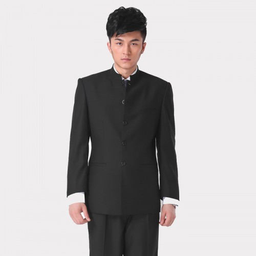 新款 男士立领西服长袖套装 秋冬中山装 酒店制服男士职业西装图2