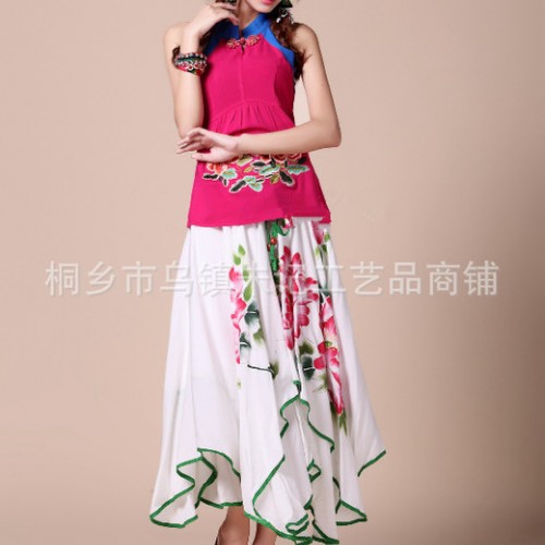 2014夏新款女装复古民族风 手绘大摆裙抹胸裙长裙子半身裙图1