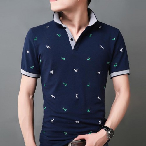 夏季新款男士短袖t恤翻领绣花polo衫青年百搭男装纯棉半袖可图2
