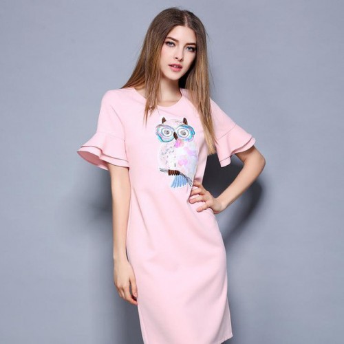 2016夏季新品裙子欧美品牌女装刺绣**圆领连衣裙广州图2