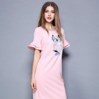 2016夏季新品裙子欧美品牌女装刺绣**圆领连衣裙广州
