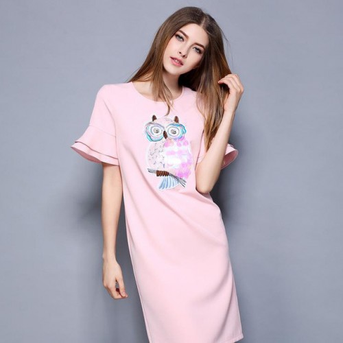 2016夏季新品裙子欧美品牌女装刺绣**圆领连衣裙广州图3