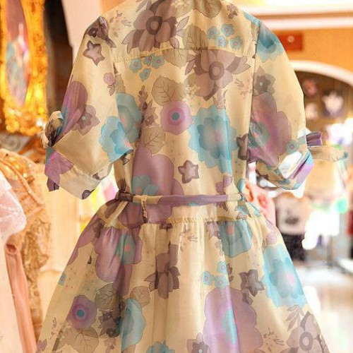 2015夏装新款韩版中袖连衣裙夏季衬衫雪纺裙子显瘦女装图2