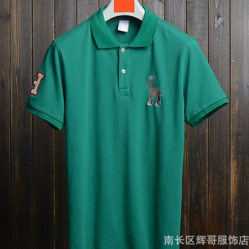 h家狗头刺绣！外单夏季新款 韩版修身短袖翻领polo衫 纯色图1