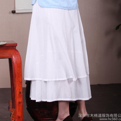 木棉道.春夏新款 女 唐装半身裙棉麻手绘休闲女长裙子 08005