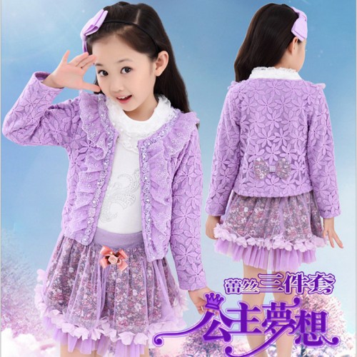 新品超值**2014亲子装春装韩版儿童套装中大童蕾丝童装雪纺图1