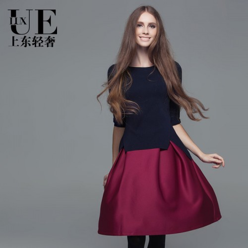 Ue．Lux上东轻奢 伞摆半身裙 名媛高腰裙子 复古伞摆裙女91850图1