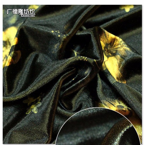 广德隆印花208 YH208 涤氨闪光绒印花秋冬保暖面料 鲜花大花碎花植物 礼服裙子裤子外套上衣家居睡衣休闲服装图2