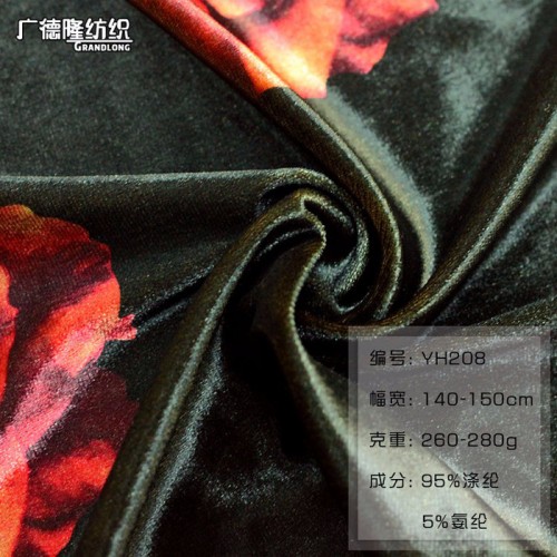 广德隆印花208 YH208 涤氨闪光绒印花秋冬保暖面料 鲜花大花碎花植物 礼服裙子裤子外套上衣家居睡衣休闲服装图6