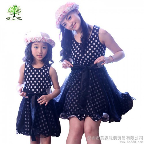 供应如意树thebesttreeW318如意树亲子装 雪纺圆点连衣裙图1