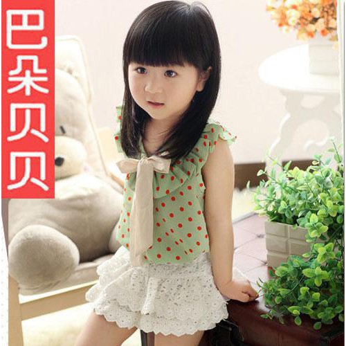 2014新款 圆点蝴蝶结雪纺女童清新裙子  巴朵贝贝童装图1
