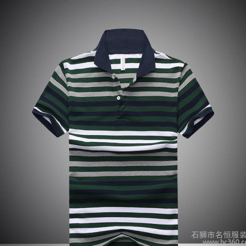 2016夏季新款男士条纹翻领商务修身Polo衫潮款个性全棉t图2
