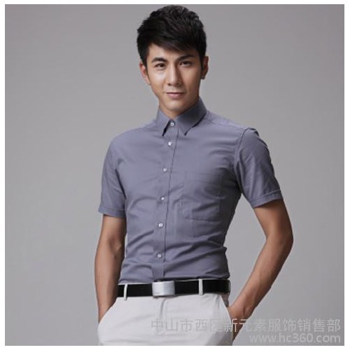 供应名坤衬衫夏装男士短袖衬衫纯色订做图2