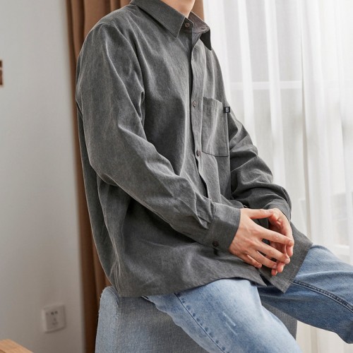 王榜服饰 长袖衬衫男韩版纯色上衣休闲韩版宽松衬衣图2