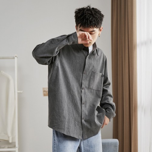 王榜服饰 长袖衬衫男韩版纯色上衣休闲韩版宽松衬衣图5