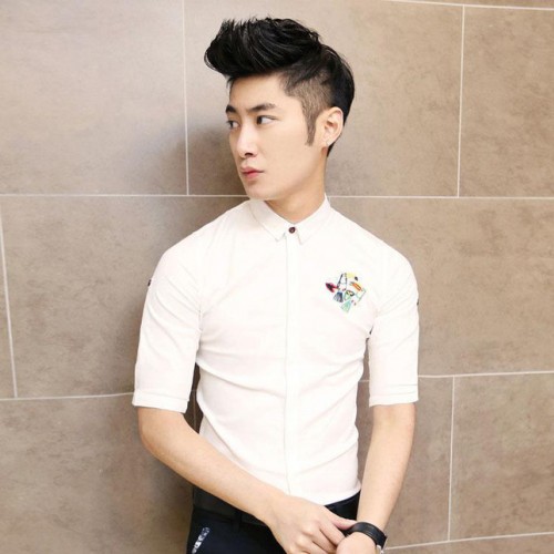 夏季新款韩版衬衫|绣花个性中袖休闲衬衫|5分袖男士 短袖衬衫