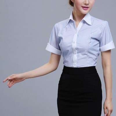 夏季新款女式衬衫 韩版修身暗纹免烫衬衫女式尚短袖衬衫