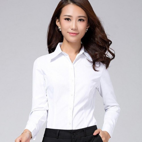 2016春白衬衫女长袖 韩版修身OL白领职业正装衬衫女图3