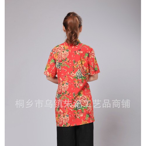 夏装新款2014女装衬衫民族风中长款女士棉麻短袖衬衫女衬衣图2