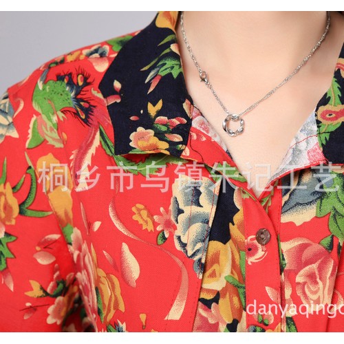 夏装新款2014女装衬衫民族风中长款女士棉麻短袖衬衫女衬衣图3